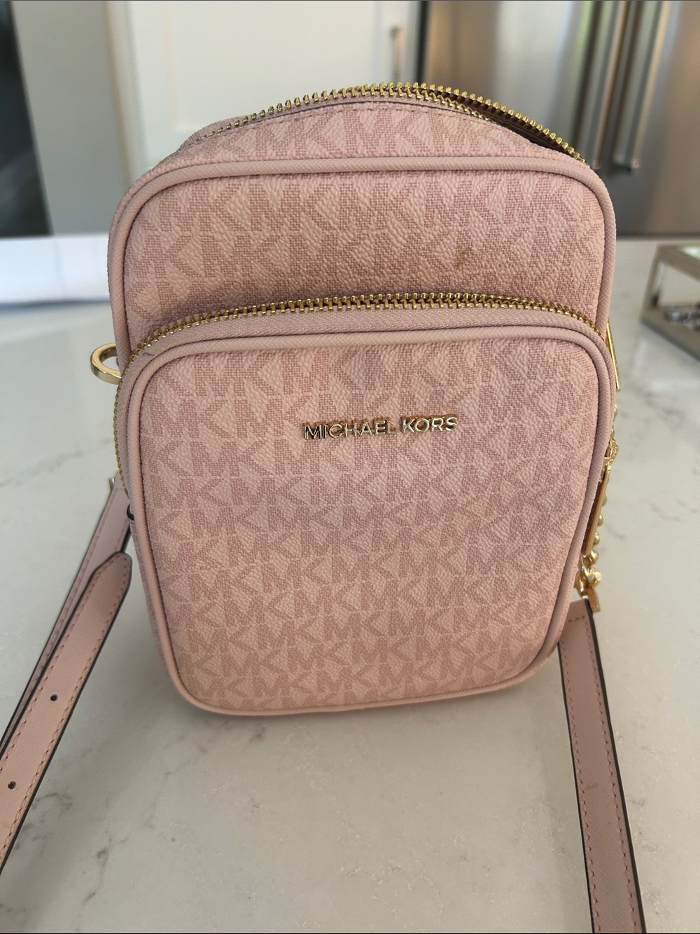 Michael Kors Blush Logo Crossbody Bag with Gold Hardware